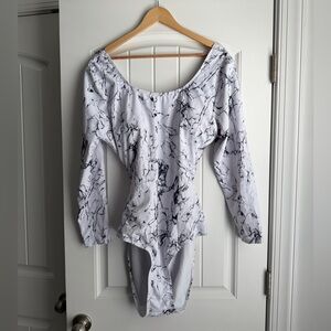 White Marble Long Sleeve Swimsuit